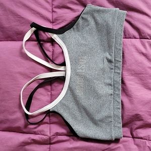 Brasil Sul Heather Gray Sports Bra w black & white trim, sparkly logo Size S/M